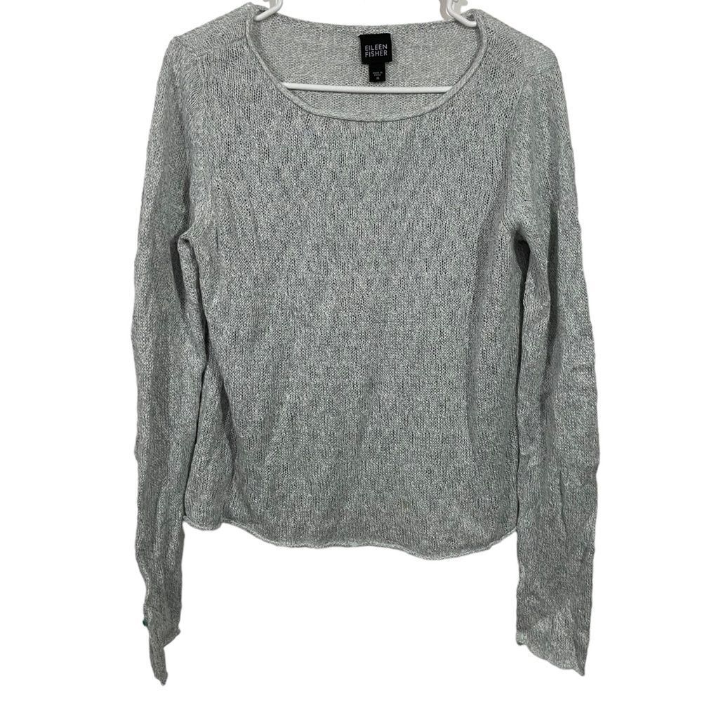 Eileen Fisher Grey Open Knit Crewneck Sweater